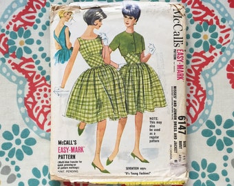 Patrón de costura McCall’s 6147 para vestido y chaqueta de cintura baja, vintage de 1961, VFG.