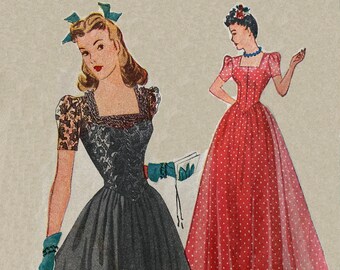 Simplicity 4065 1940s Vintage Square Neckline Dance Frock Formal Evening Party Gown Dress VFG