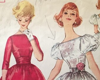 Patrón de costura vintage de los años 60 de Simplicity 3232 Vestido de fiesta entallado y con vuelo VFG
