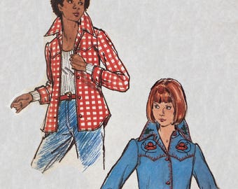 Vintage 1974 3543 Butterick Sewing Pattern Western Shirt Blouse Uncut VFG