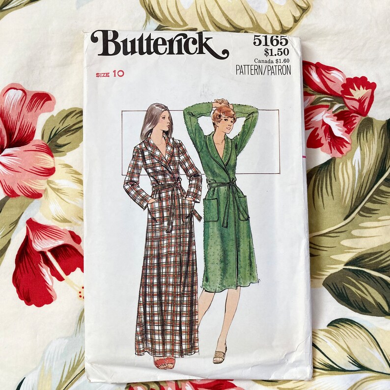 Butterick 5165 1978 Vintage Sewing Pattern Shawl Collar Wrap Robe VFG