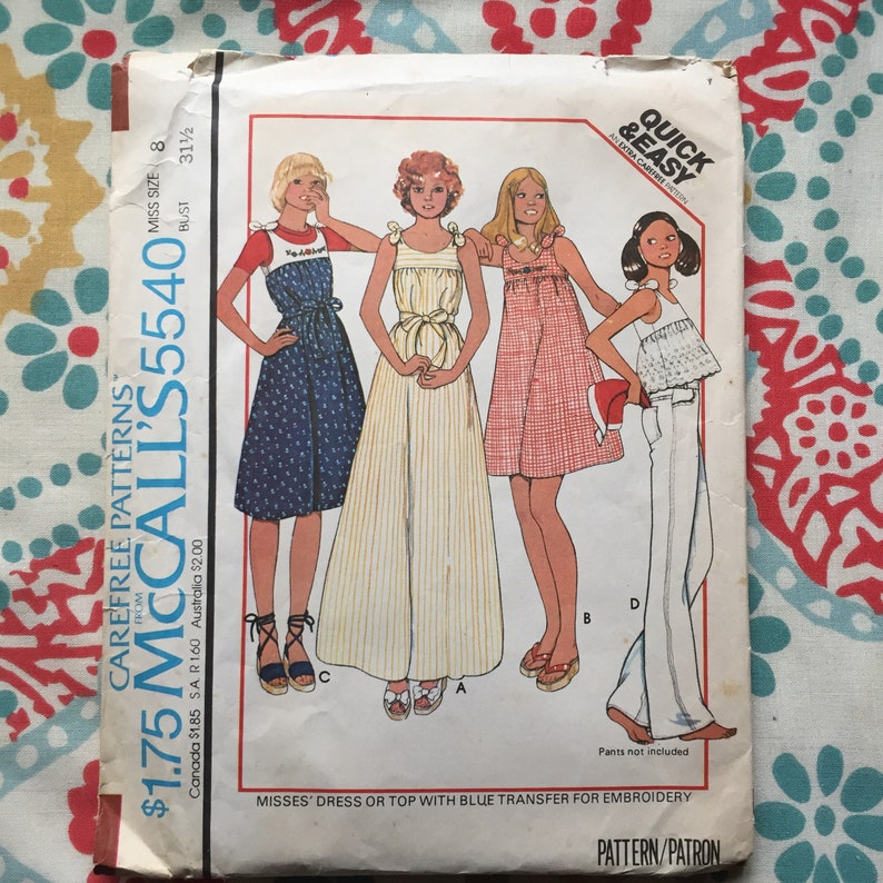 1977 Vintage McCalls 5540 Yoked Baby Doll Top Dress Sewing Pattern Spring Summer image 2