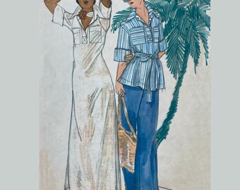Patrón de costura para vestido largo y pantalones de John Kloss de 1975, Butterick 4251 VFG