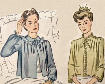 Patrón de costura vintage de lencería Simplicity 4756 para chaquetas de cama y pantuflas (1943)