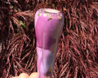 Handmade Porcelain Chillum One Hitter Pipe: Platinum and Gold Detail