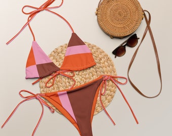 Bikini perizoma / Color Block: rosa, arancione, bordeaux