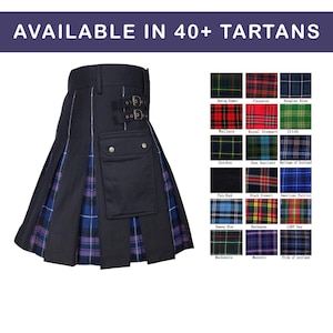 Men's Hybrid Utility Kilt - Black Cotton Utility Kilt - Scottish Tartan Hybrid Kilt - Custom Made Utility Kilt - 40+ Colors