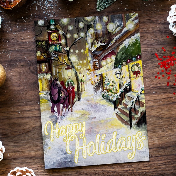 City Sidewalks | Christmas Card | Hand Painted Card | Holiday Card | Christmas Card Pack  | Happy Holidays Greeting Card | Christmas Art