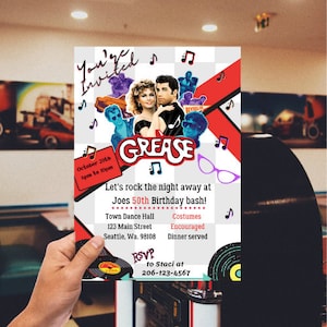 50s and 60s Era Movie Theme Invite! Ready to Rock n Roll for your celebration? This is the perfect invitation to match your theme party!