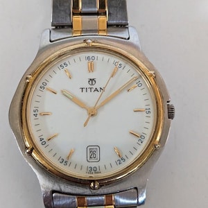 Titan Slim Gold Tone Dress Date Quartz Stainless Steel Analog Watch