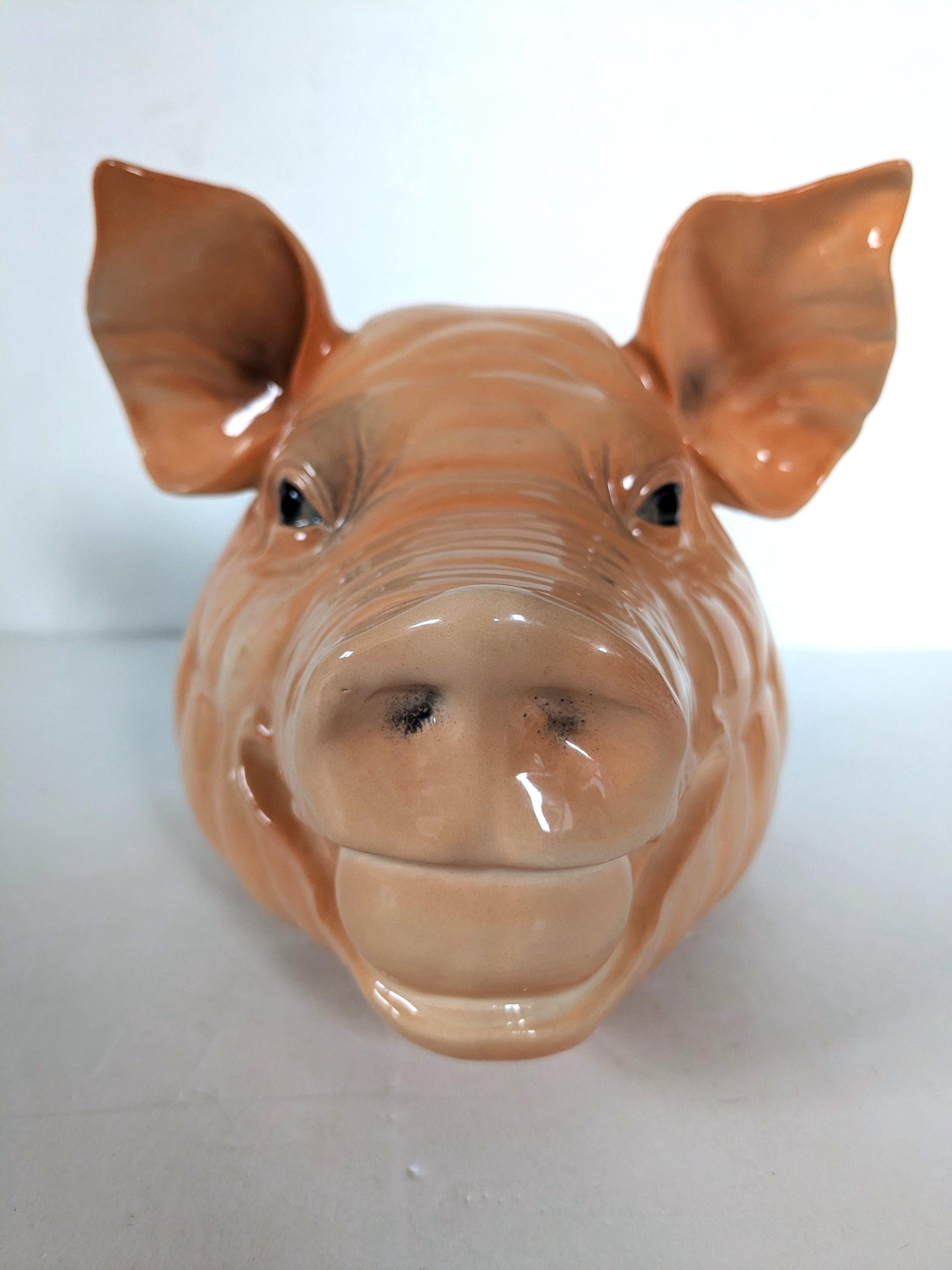 Vintage 80's Very Rare Bordallo Pinheiro Handmade Earthenware Pig Head Ceramic Flower Vase Stand
