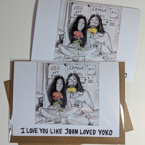Te amo como John amó la tarjeta de felicitación Yoko A5 inspirada en el gran John Lennon de The Beatles y su esposa Yoko Ono Lennon