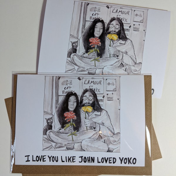 I love you like John loved Yoko A5 Grußkarte inspiriert von dem großen John Lennon der Beatles und seiner Frau Yoko Ono Lennon