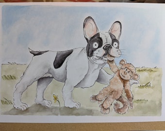 A5 greeting card Black and white French Bulldog