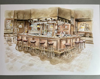 Malone's Bar A3 print inspired by the hit TV show Cheers