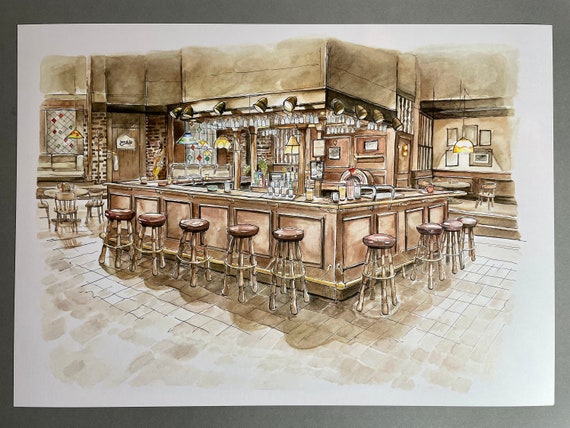 Malone's Bar A3 print inspired by the hit TV show Cheers