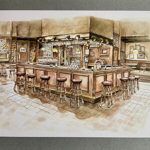 Malone's Bar cartolina in formato A6 ispirata al programma televisivo di successo Cheers