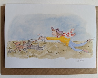 A5 greeting card The dog walker
