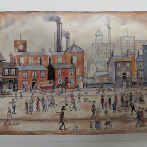 Carte postale A6 de taille « Home time » inspirée de l’art de L.S Lowry