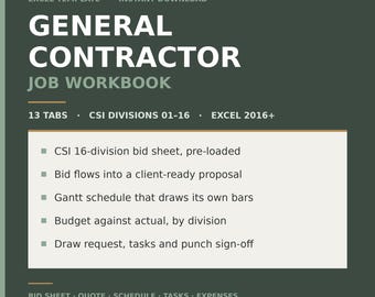 Arbeitsmappe für Generalunternehmerprojekte | CSI-Angebotsblatt, Gantt-Diagramm, Mängelliste (Excel-Vorlage)