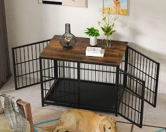 Large Three-Door Wooden Dog Crate with Metal Sides, Multi-Access Pet Kennel and Tray for Easy Cleaning | Durable Design