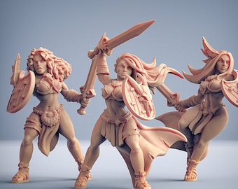 Pack de 3 miniaturas Guerreras DnD compatibles con miniaturas de fantasía de 28 mm y 32 mm / 20710