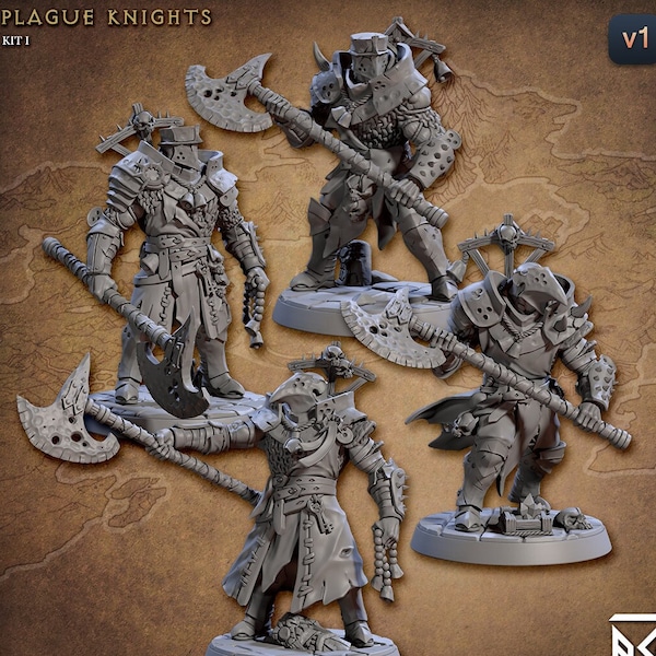 4x Plague Knight Cleric Paladin Pack Premium dnd miniatuurset minifiguurbeeldje | Geschuurd en gegrond | 28 mm 32 mm tot 100 mm | 30730_33