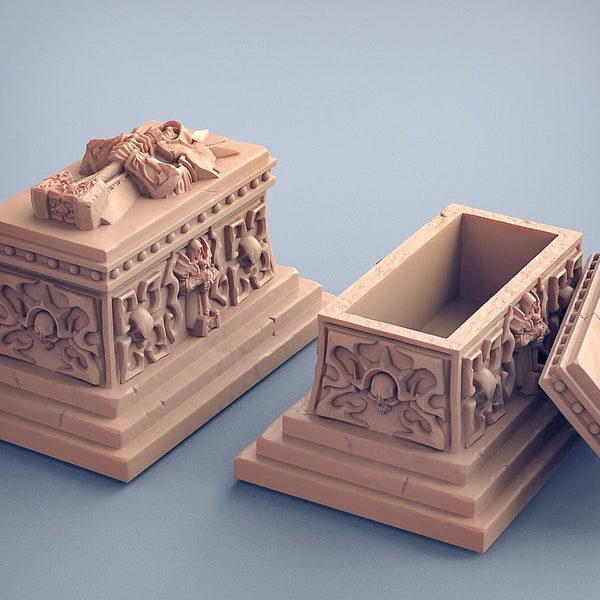King Knight Paladin Clerc Sarcophage Tombe Premium dnd Mini Miniature Scatter Terrain | Poncé et apprêté | Résine imprimée en 3D | 30378