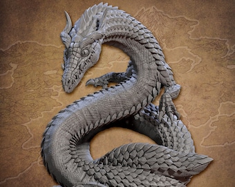 Giant Snake Serpent Jormungandr Premium dnd Miniature Mini Statue | Sanded & Primed | Resin 3D Printed | 28mm 32mm to 100mm | 30686