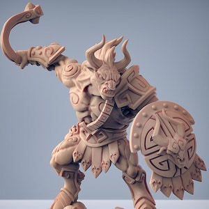Minotaur Barbarzyńca C Premium dnd Miniatura Mini | 28 mm 32 mm do 100 mm | Żywica Drukowana w 3D | 30184_A