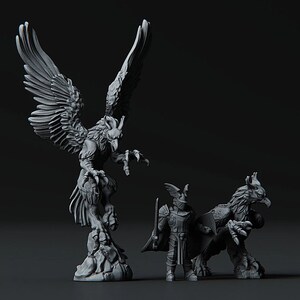 Attacking Griffin Griffon Gryphon | Premium 3D Printed Fantasy Tabletop Miniatures 28mm 32mm to 100mm |  dnd  20369