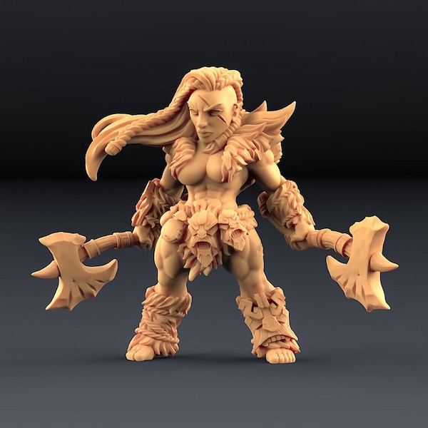 Zwerg Berserkerin | Premium 3D gedruckte Fantasy Tabletop Miniaturen 28mm 32mm bis 100mm | dnd 20711