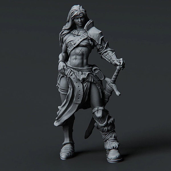 Female Barbarian dnd Miniature | Premium 3D Printed Fantasy Tabletop Miniatures 28mm 32mm up to 100mm |   20546