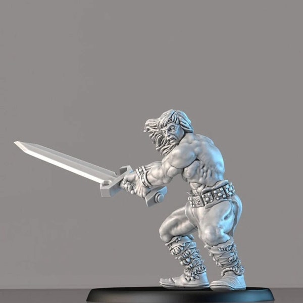 Barbarian Hero Warrior Fighter | Premium 3D Printed Fantasy Tabletop Miniatures 28mm 32mm up to 100mm |  dnd  20150