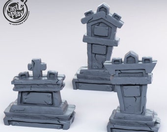 3 Gravestones Bundle DnD Miniatures compatible with 28mm 32mm fantasy minis | 20259