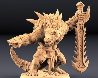 Lizard Fighter Champion DnD Miniatures compatible with 28mm 32mm fantasy minis | 20704