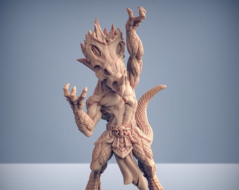 Lizardman Shaman Lizardfolk | Premium 3D Printed Tabletop Miniature 28mm to 100mm | dnd   and Dragon | 20895