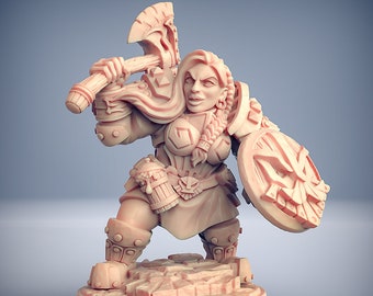Guerrera Enana Femenina v3 Miniaturas DnD compatibles con miniaturas de fantasía de 28 mm y 32 mm / 20855