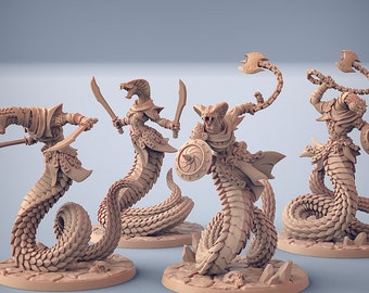 4x Serpentfolk Fighters Pack Premium dnd Miniature Mini Giant Snake | Sanded & Primed | Resin 3D Printed | 28mm 32mm to 100mm | 30277_80