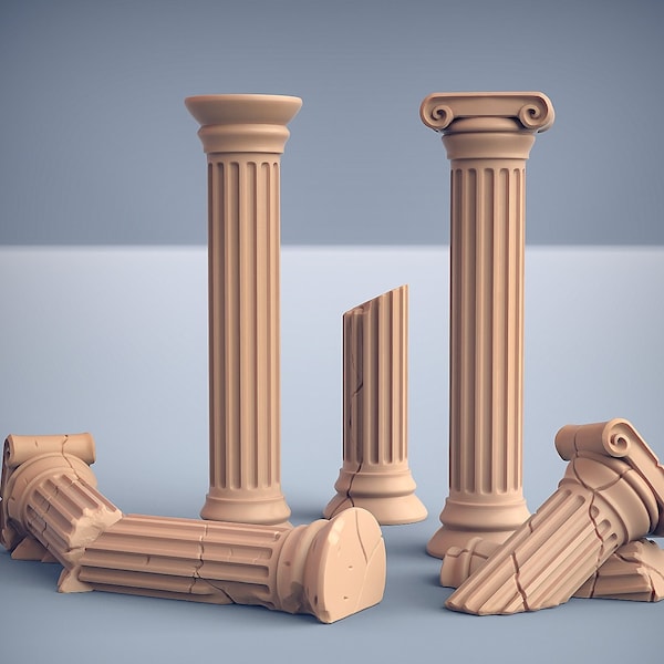 Pillars Columns Premium dnd Miniature | Greek Roman Decor Terrain Scatter | Sanded & Primed | Resin 3D Printed | 30181