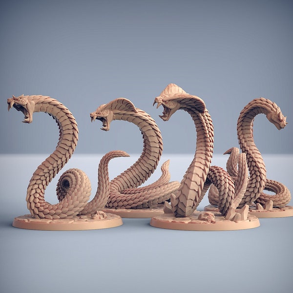 4x Snake Serpent Pack Premium dnd Miniature Mini Giant Snake | Sanded & Primed | Resin 3D Printed | 28mm 32mm to 100mm | 30277_80