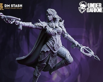 Drow Female Ranger Archer DnD Miniatures compatible with 28mm 32mm fantasy minis | 50069