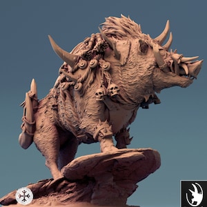 Boar Armored Miniature Saddle v4 Premium dnd Miniature Mini | Resin 3D Printed | 28mm 32mm up to 100mm | 44588
