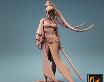 Samurai Female Warrior | Premium 3D Printed Tabletop Miniature 28mm to 100mm | dnd   20743