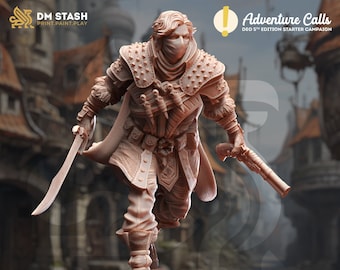 Assassin Rogue Gunslinger DnD miniatures compatible with 28mm 32mm tabletop fantasy minis | 50075
