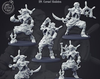 Skeleton Pirate DnD Miniatures compatible with 28mm 32mm fantasy minis | 21588