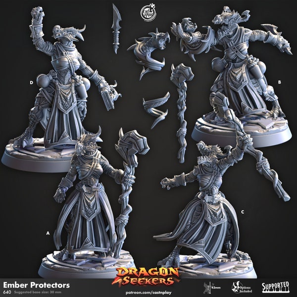 Female Dragonborn Sorcerer Warlock Wizard Premium dnd Miniature Mini | Sanded & Primed | 28mm 32mm to 100mm | Resin 3D Printed | 41076_79