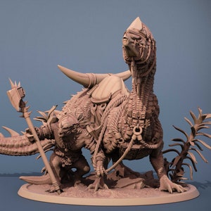 Lizardmen Lizardfolk Barbarian on Giant Lizard v9 Premium dnd Miniature Mini | Resin 3D Printed | 28mm 32mm 100mm | 43637