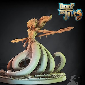 Naga Merfolk Female Warrior Premium dnd Miniature Mini | 28mm 32mm to 100mm | Resin 3D Printed | 41545