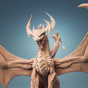 Vrouwelijke druïde op oude draak Premium dnd miniatuur minifiguur beeldje speelgoedstandbeeld | 3D-geprint hars | 30562